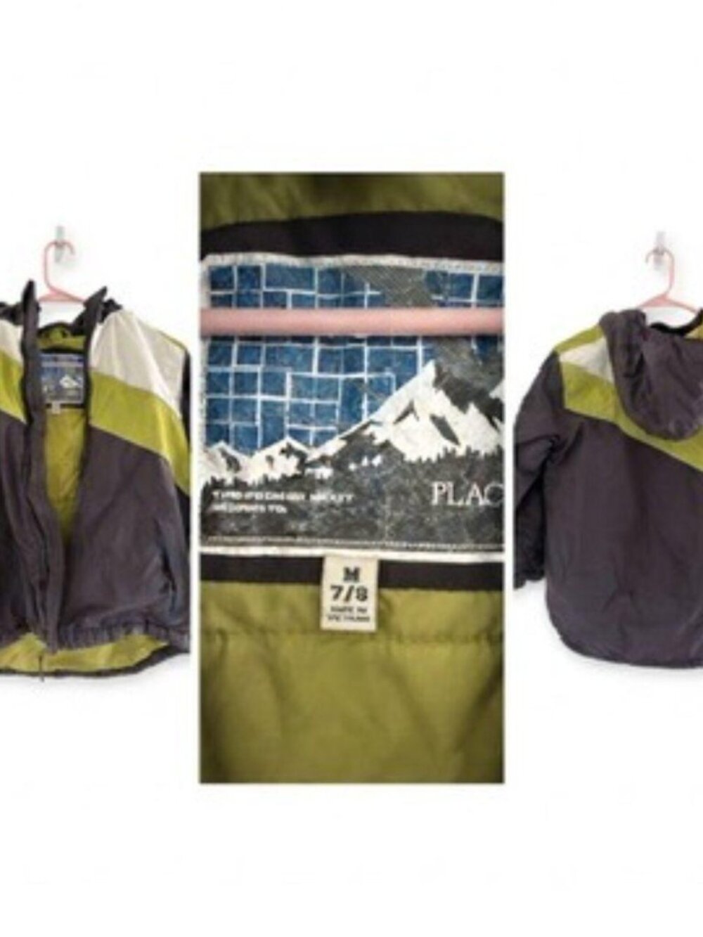 The Children's Place Kids Hooded Jacket Olive Grey Mountain Lining Size M 7/8